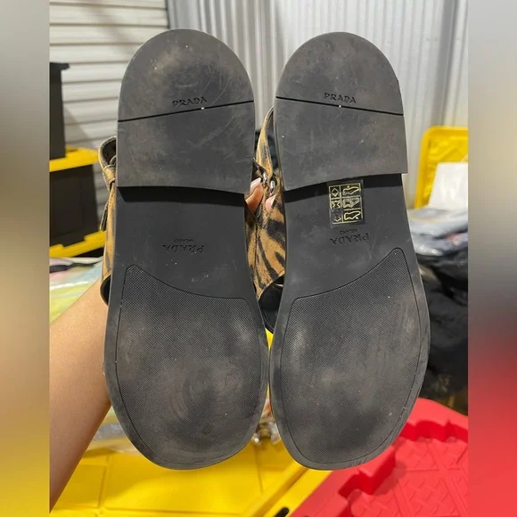 PradaCalf hair leopard print sandals